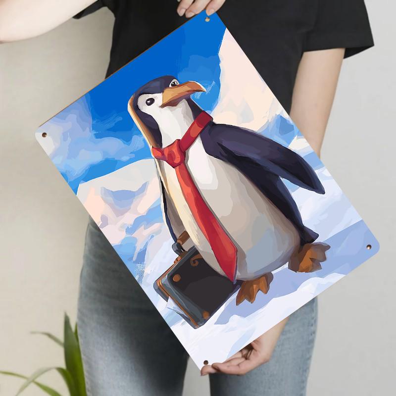 Business Penguin Metal Wall Art Antarctic Snow Mountain Scenery Living Room Decorative Painting