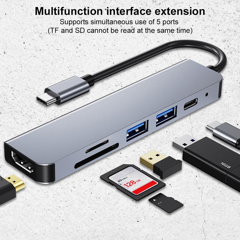 6-в-1 USB-C концентратор, 100 Вт PD, 4K HDMI-совместимый, USB-разветвитель, кардридер SD/TF, Type-C хаб для USB-C ноутбуков и других устройств Type-C