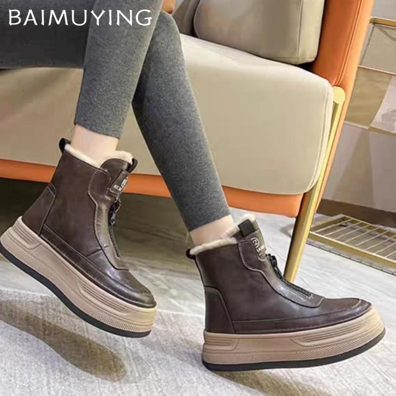 Ботильоны женские на меховой платформе на плоской подошве, модные кожаные туфли для женщин 2025 года, тренд зимы, новые дизайнерские повседневные ботинки в стиле панк для прогулок, женские
