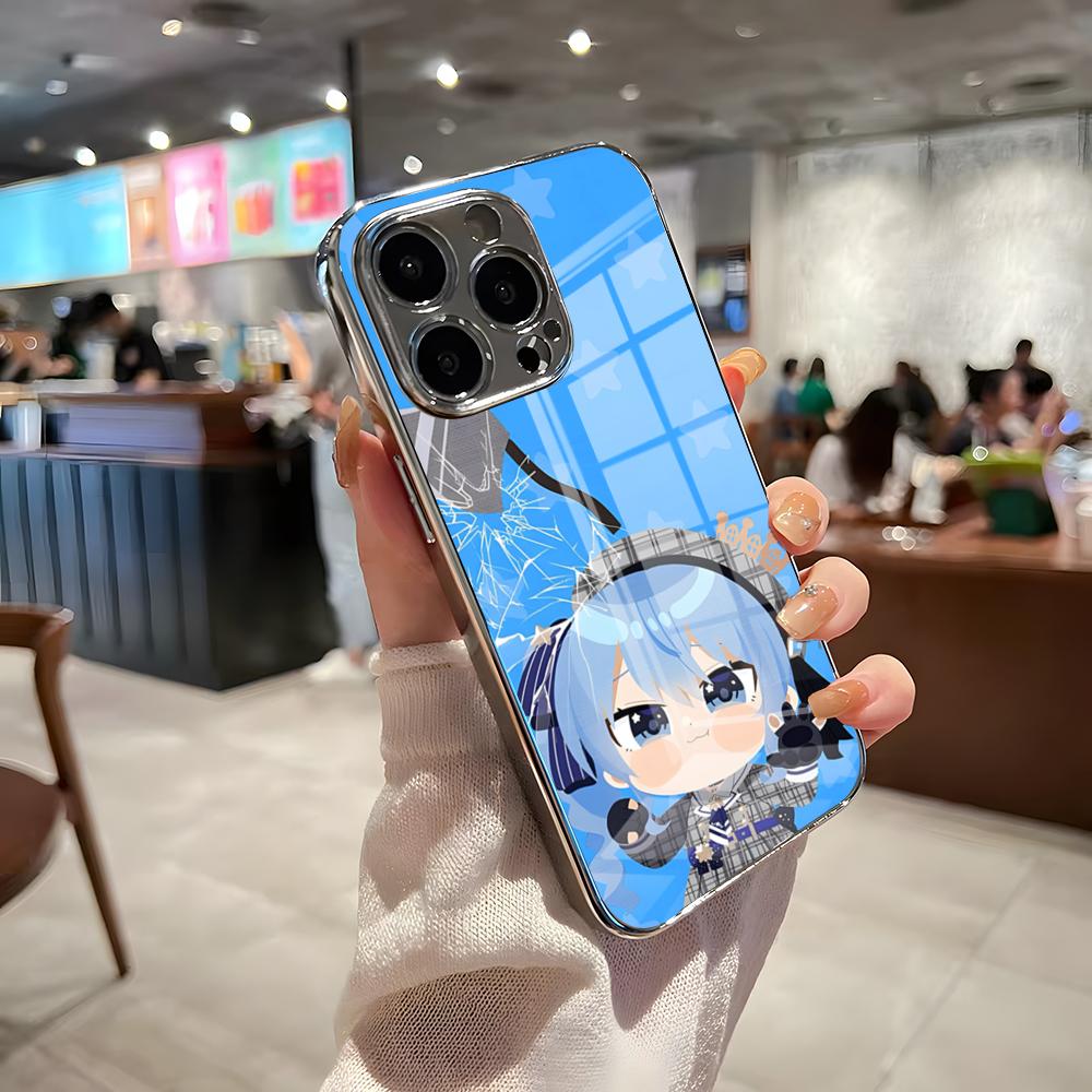 Чехол для телефона H-Hoshimachi Suisei Для IPhone 17 Pro Max 15 Pro 16 14 Plus 12 13 Mini 11 Pro Ударопрочный Электрооplated Стеклянная крышка