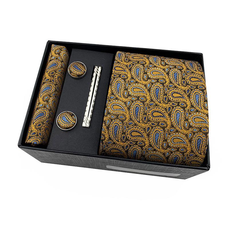 Men'S Tie Square Cuff Tie Clip Gift Box Set Business Casual Tie Black Gift Box