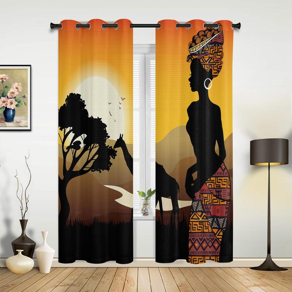 Ethnic Style African Women Black Women Curtains for Bedroom Living Room Drapes Kitchen Children's Room Window Curtain Home Decor