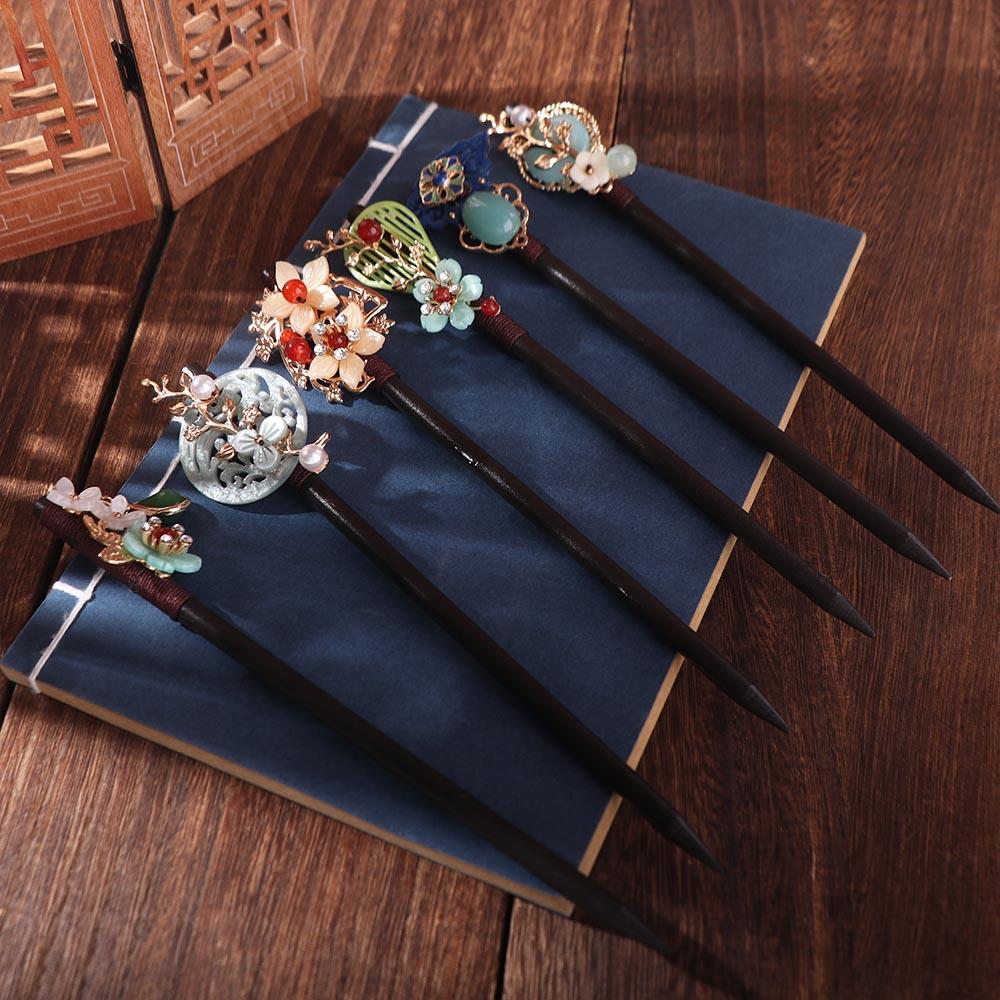 Handmade Wooden Hairpins Chinese Hanfu Hair Fork Decorative Hair Stick Pins Wedding Party