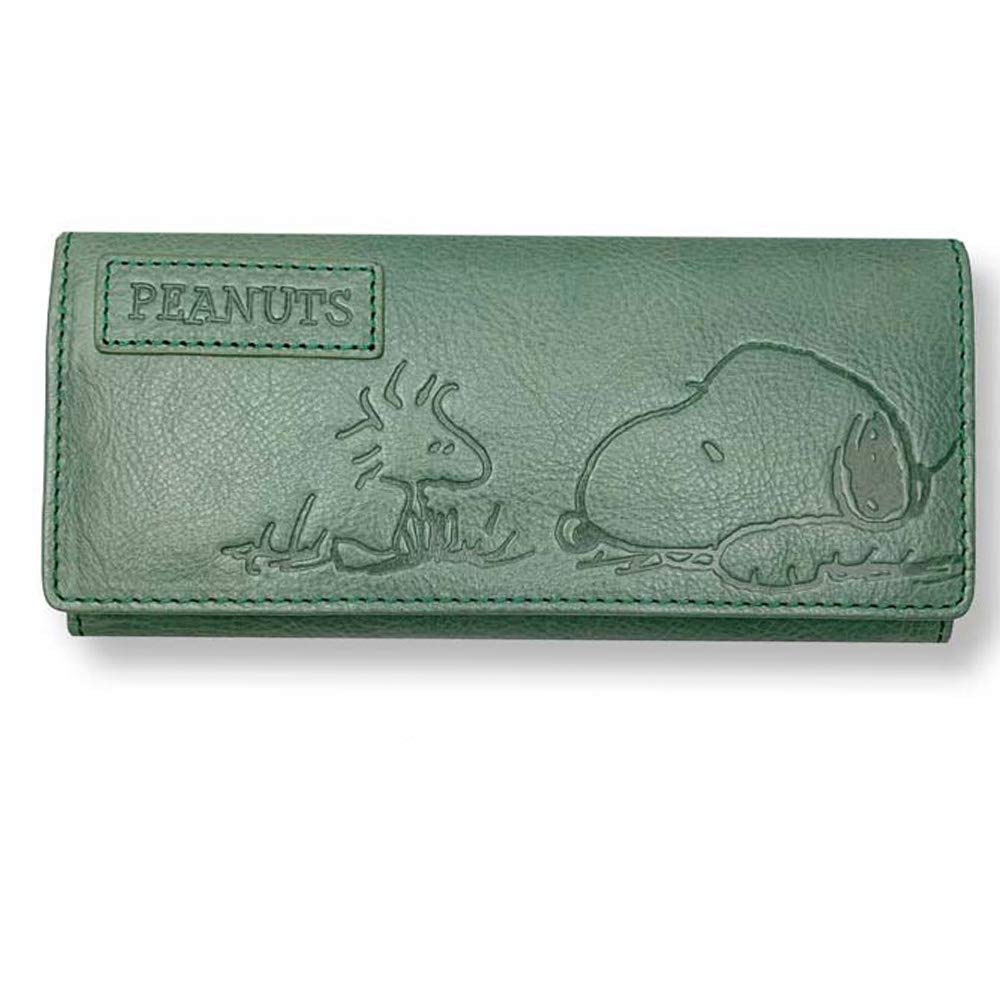 PEANUTS SNOOPY Snoopy Flap Long Wallet Green 73054 Cowhide Italian Leather Unisex Unisex (Blue (Green))