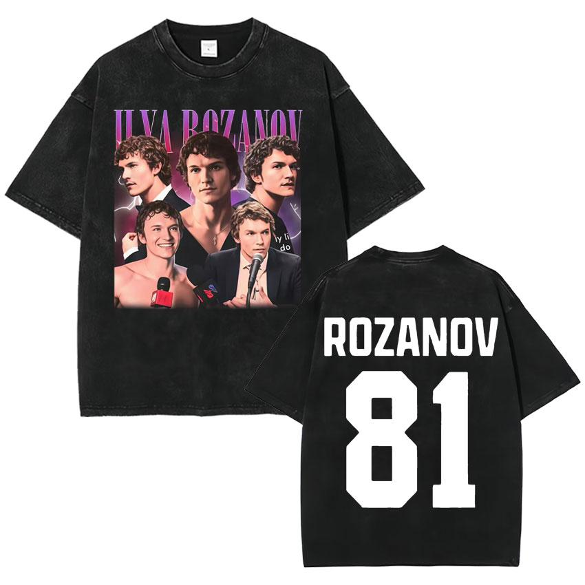 2026 Heated Rivalry Ilya Rozanov 81 Trendy Graphics T Shirt Vintage Washed Mens Oversized Cotton Crewneck Cozy Tshirt Teenagers