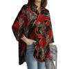 Women's Long Sleeve Lapel Neck Oversized Blouse Top Vintage Ladies Floral Print Loose Plus Size Simple Shirts