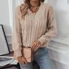 Autumn Winter Vintage Loose Long Sleeve Top Solid Color Pullover Knitwear V-Neck Sweater