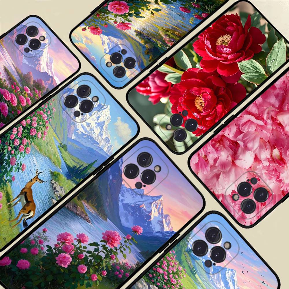 Elegant Peony Flower Phone Case For iPhone 16 15 14 13 12 Mini 11 Pro XS Max X XR SE 6 7 8 Plus Soft Silicone Cover