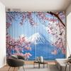 Romantic Cherry Blossom Pattern Curtain Mount Fuji Landscape Decor Curtain Japanese Sushi Nikki Restaurant Window Curtain 2PCS