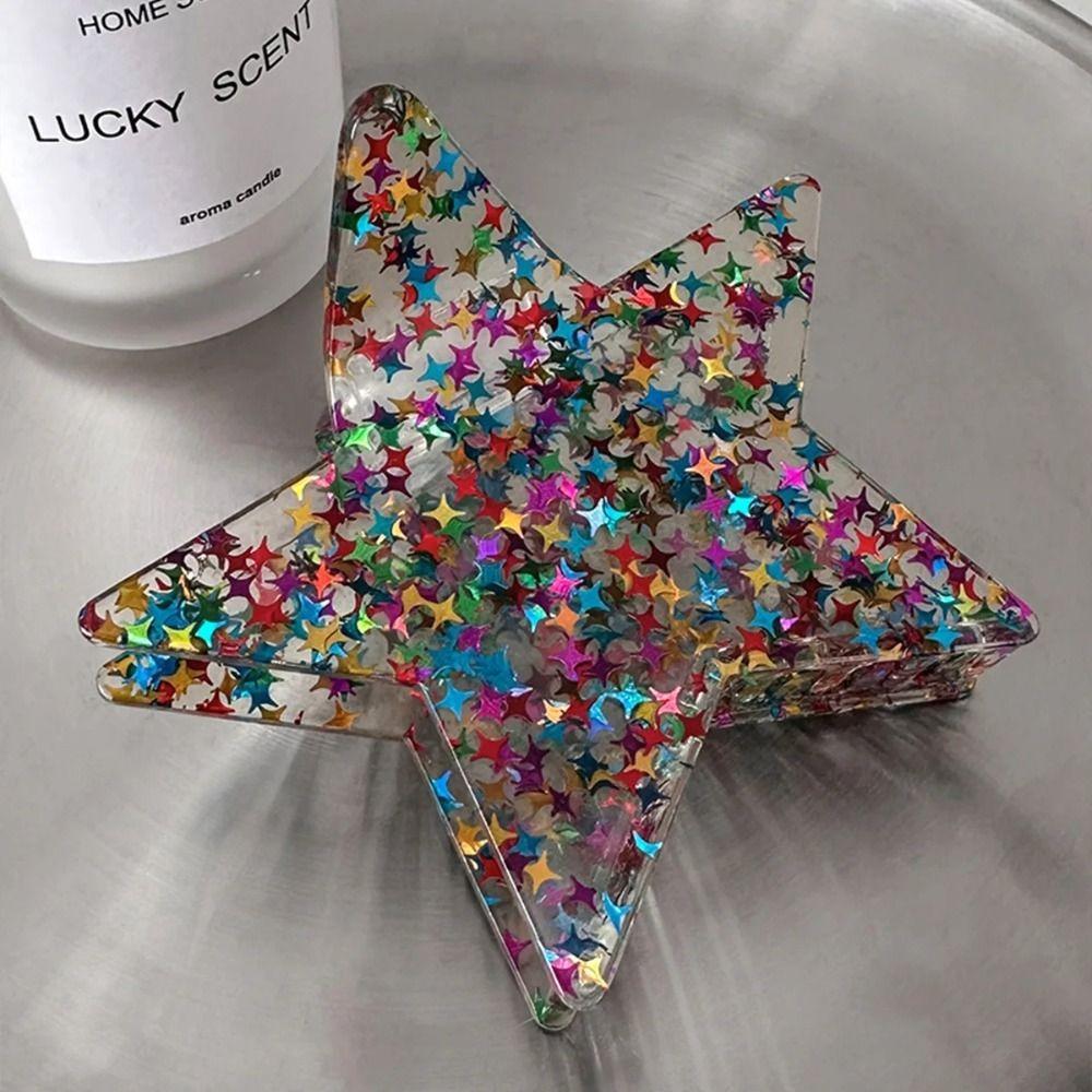 Pink Pentagonal Hair Claw Clip Sweet Cool Hair Crab Summer Headdress  Styling Tool