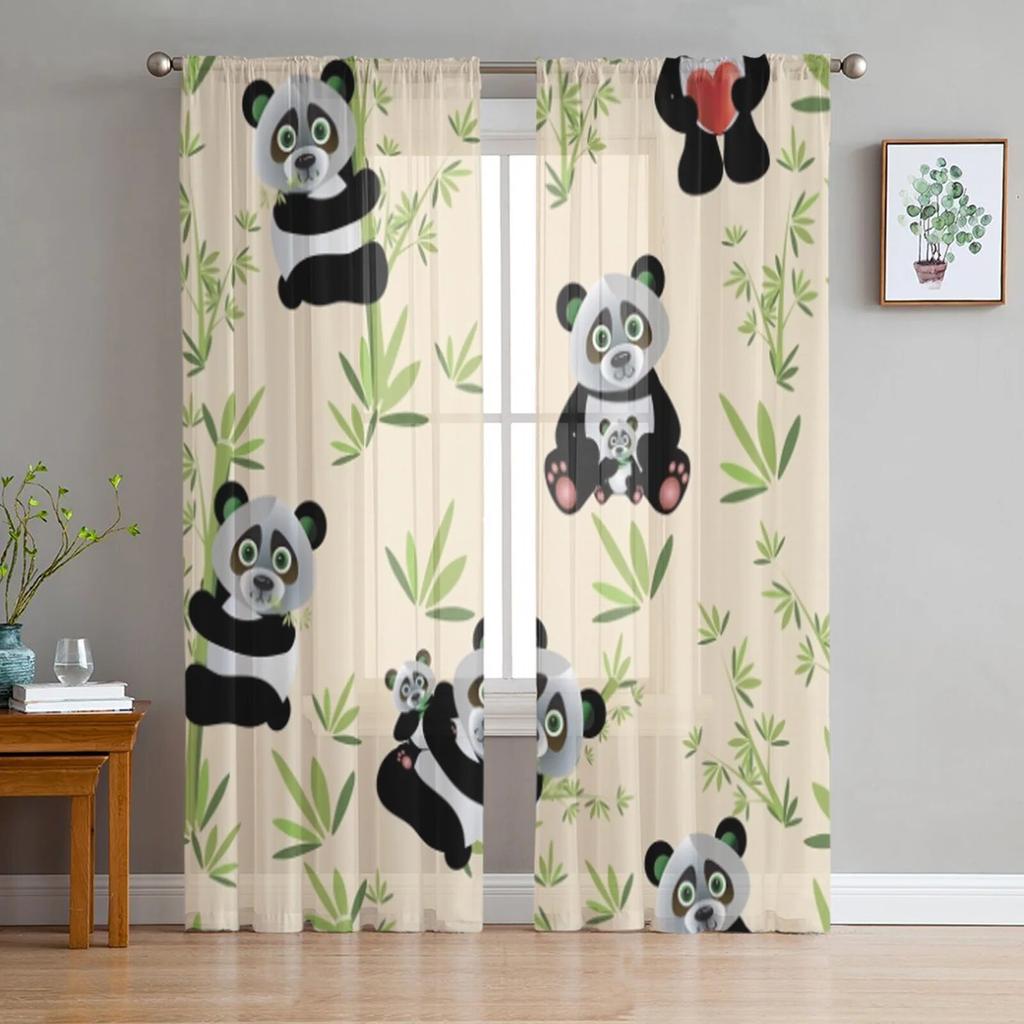 Милые бамбуковые прозрачные шторы с пандой для гостиной, тюлевые шторы для детской спальни, кухонные оконные шторы, панельные шторы