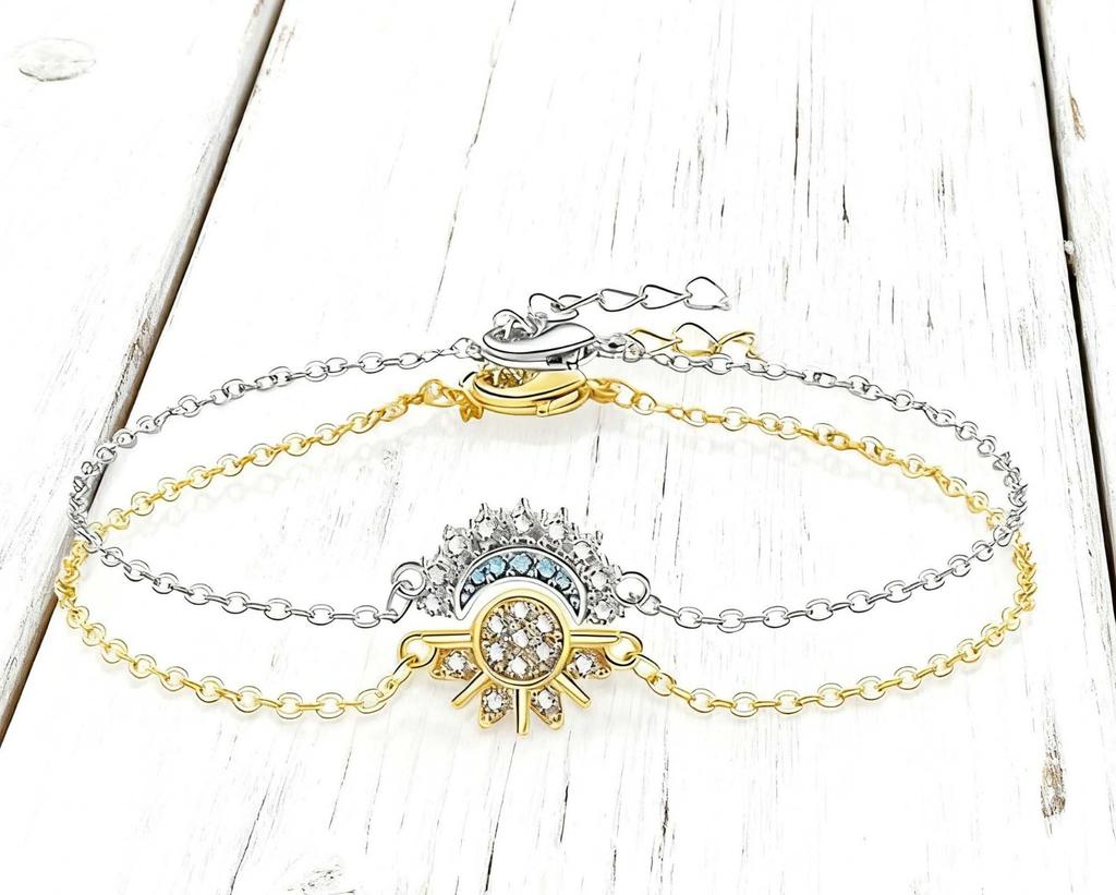 Парные necklace, bracelet, ring "Солнце и Луна" Модная цепочка для мужчин и женщин Хороший друг Парные подарки Трендовые украшения