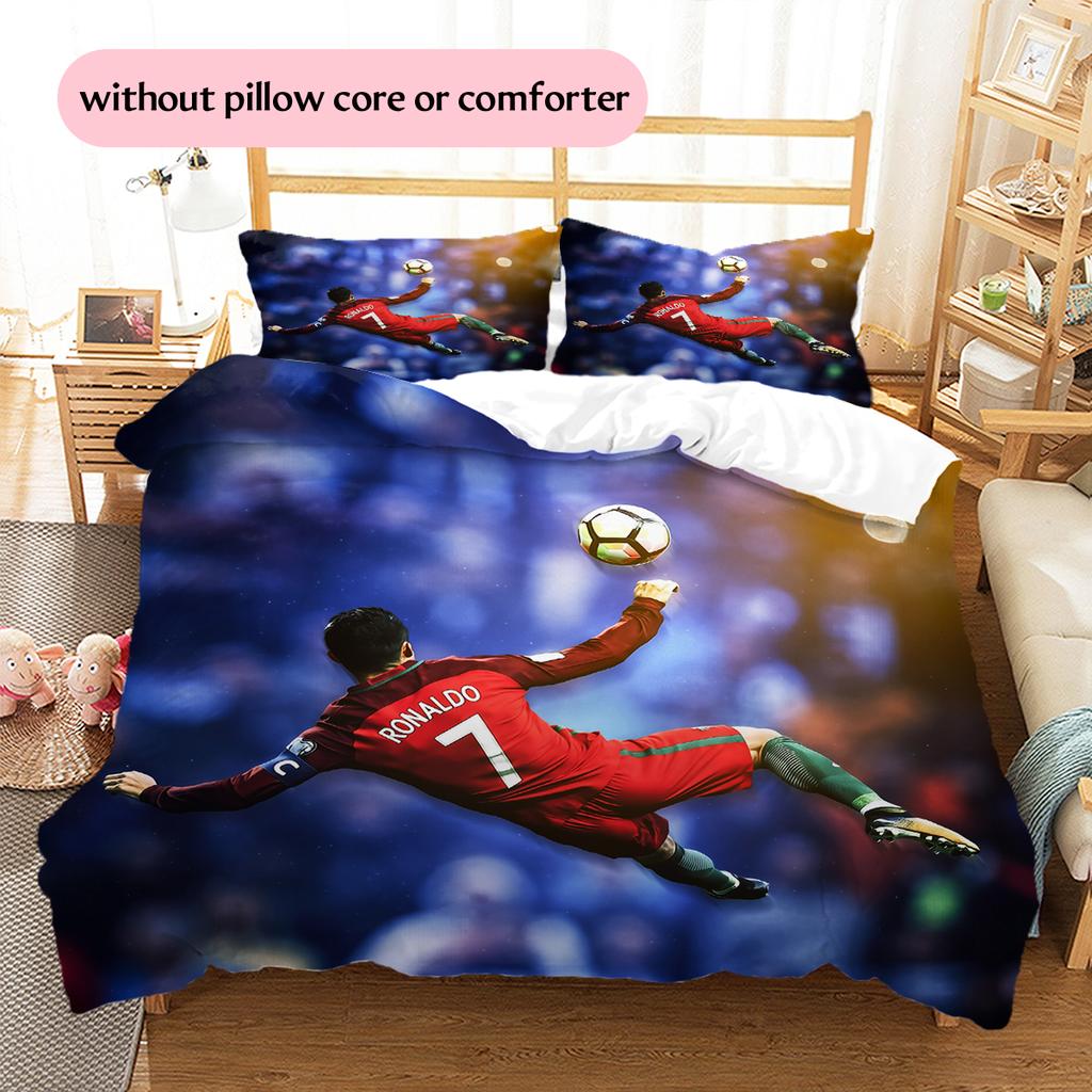 Постельное белье с рисунком Роналду Футбол Декор для дома Подарок на день рождения (1 пододеяльник + 2 наволочки, без наполнителя)