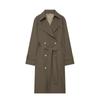 2025 Fall Womens Long Trench Coat Notched Lapel Double Breasted Belted Slim Waist British Style Solid Color Casual