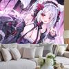 Cute Anime Neko Maid Girl Tapestry White Hair Cat Ears Dark Gothic Rose Wall Hanging Kawaii Aesthetic Room Decor