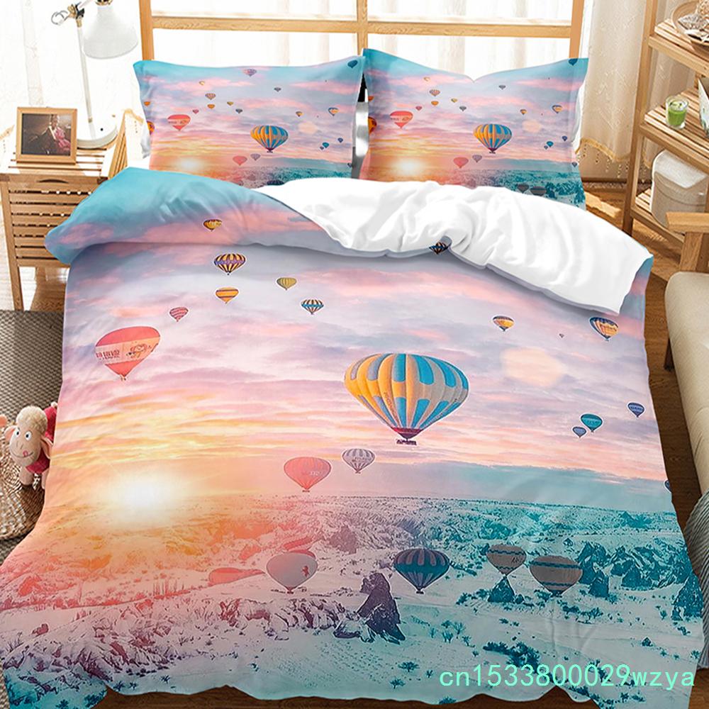 Hot Air Balloon Duvet Cover Set Single King Cartoon Animal Bedding Set Cute Sika Deer Elephant Comforter Cover For Kids Teens