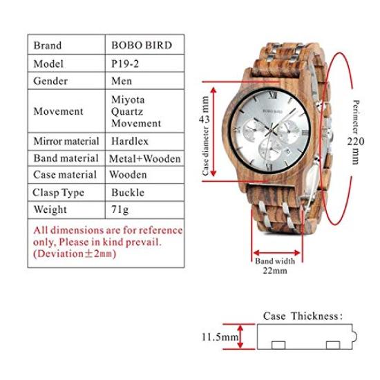 BOBO BIRD Pair Watch Wooden Watch with Gift Box Analog Japanese Quartz Chronograph Lightweight Date Display Stopwatch Couple P19 P18 Men's Women's