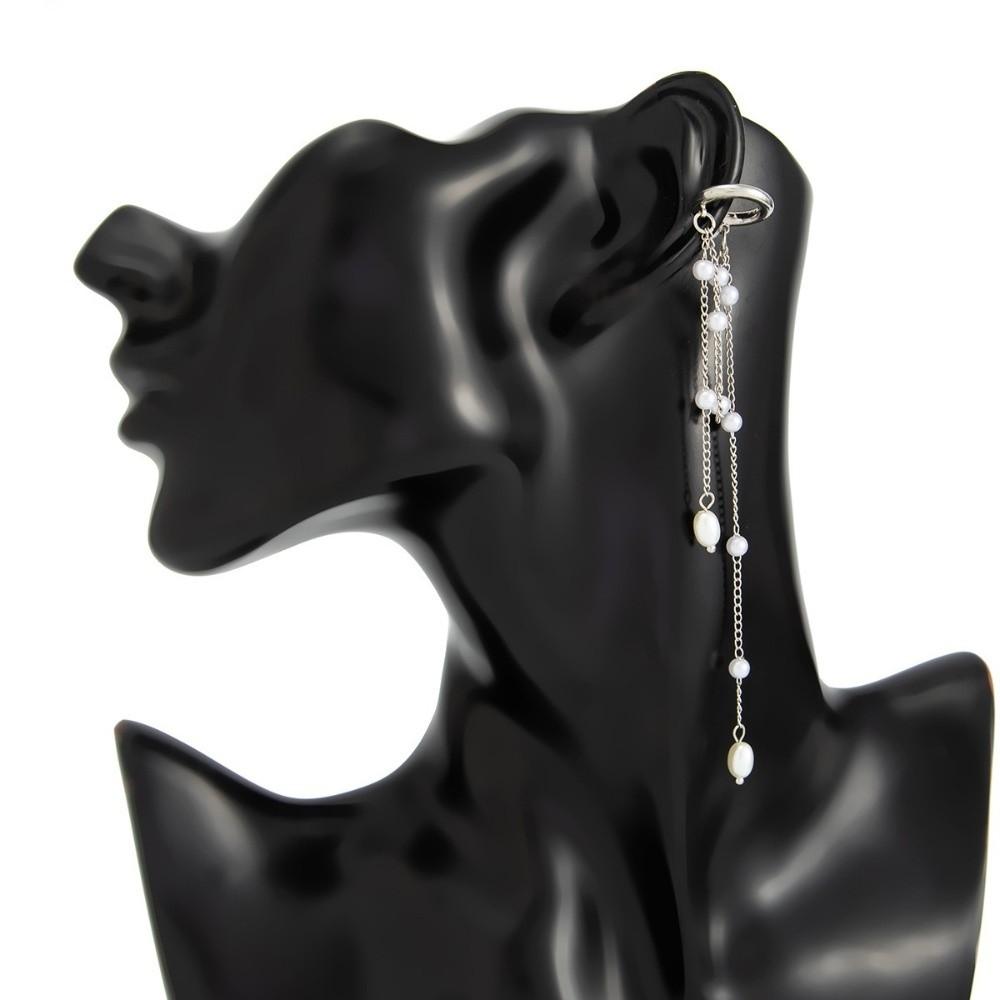 Long Tassel Chain Ear Clip Pearl Metal Chain Ear Cuff Minimalist Design Clip Earrings For Women