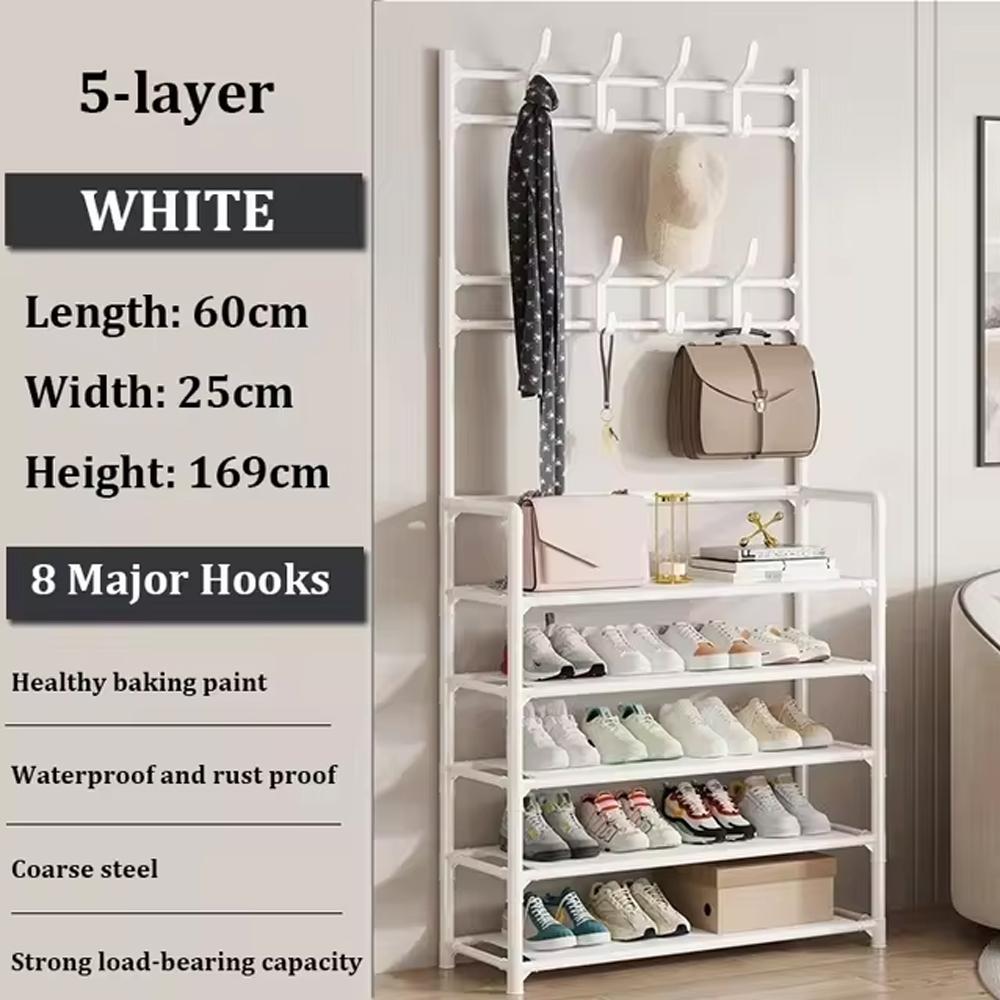 Clothes Hanger Multi-Layer Shoe Rack Doorway DIY Hat And Shoes Shelf Simple Floor-Standing Living Room Organizer Storage Racks