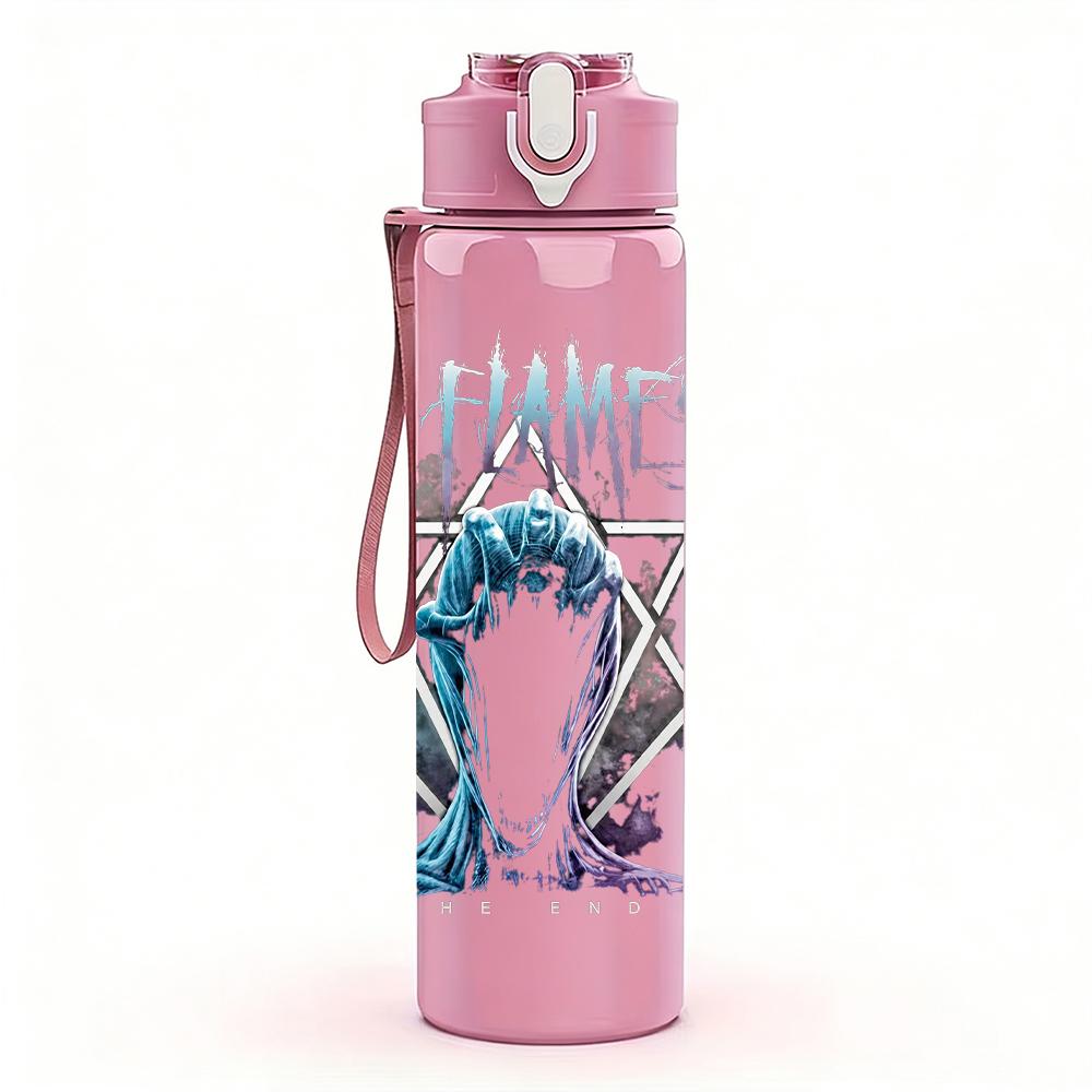 1PC Think Bout The End Pastel Text Print 750ml colorful plastic sports water bottle leakproof pop up lid with straw for outdoor work home use