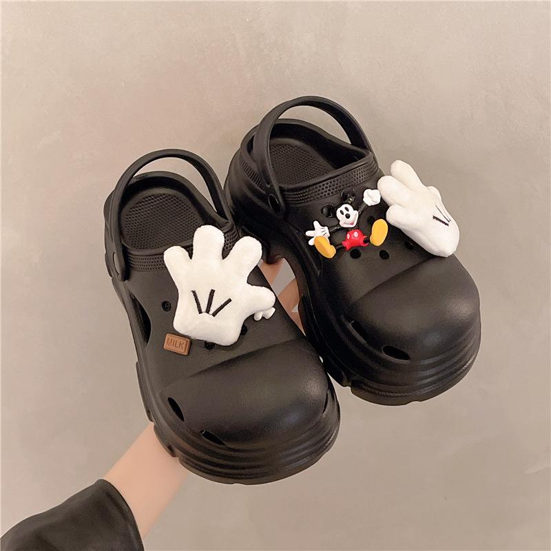 Personalized Hole Shoes Women's 2025 Summer Fashion Outer Wear Height Increase Cute Bear Soft Bottom Beach Cool Slippers Women's Trend