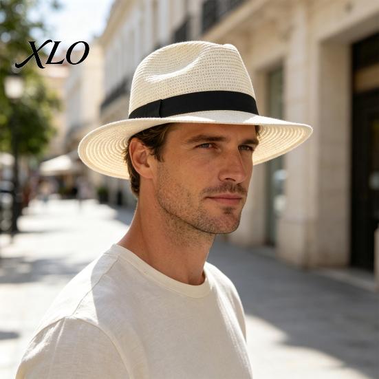 Foldable Summer Sun Men Paper Straw Hat, Breathable Wide Brim UV Protection Beach Hat for Outdoor Vacation Travel