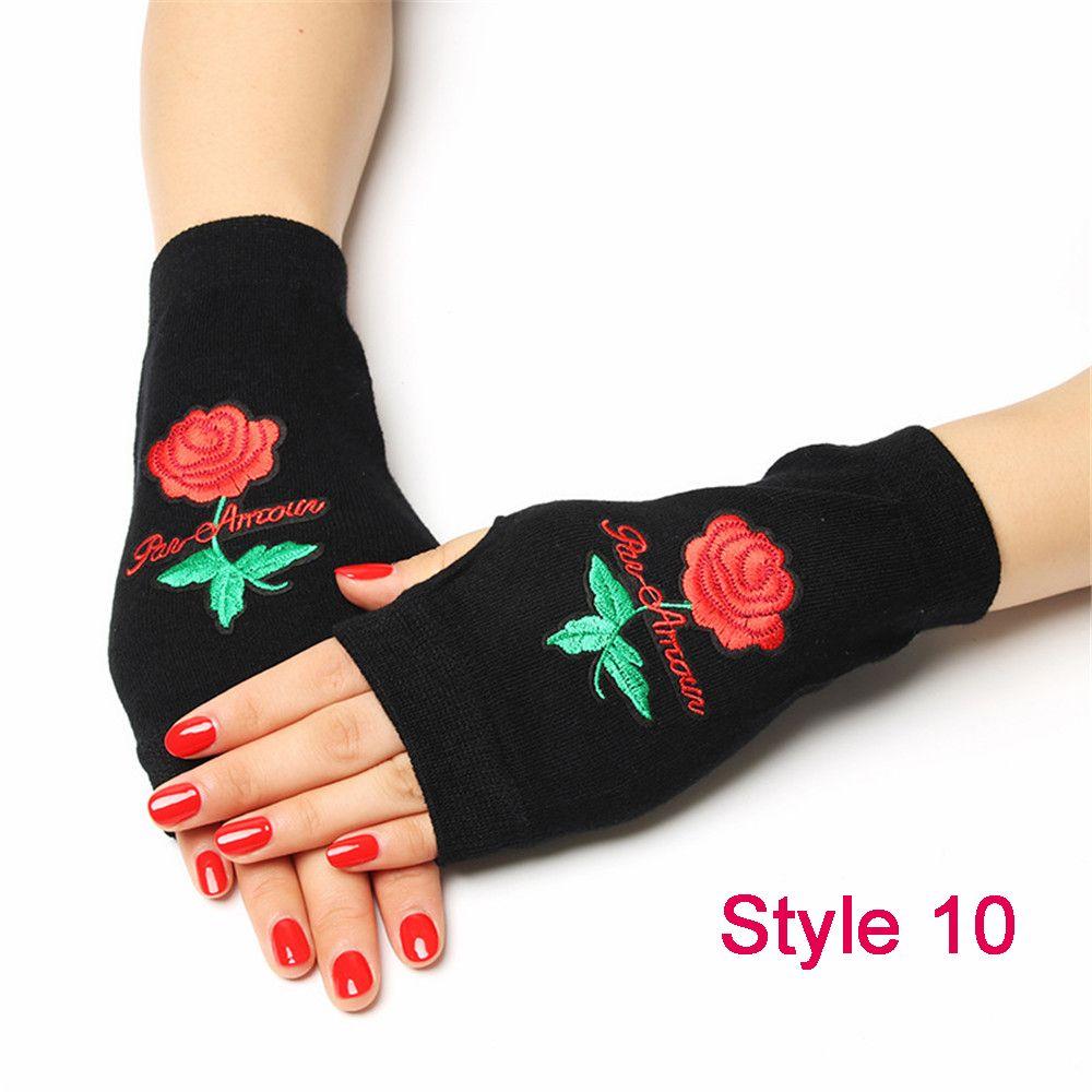 Rhinestone Knitted Black Half Finger Computer Mittens Fingerless Gloves Warm Gloves