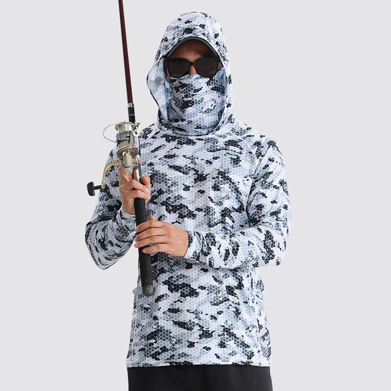 Polyester Breathable and Quick-drying Fishing Shirt Lure Fishing Hooded Sun Protection UPF50+ Fishing Clothes with Face Mask