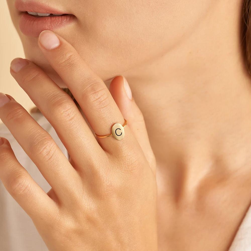 EMANCO Initial Constellation Oval Ring Women Gold Color Stainless Steel Ring Minimalist Finger Jewelry for Women