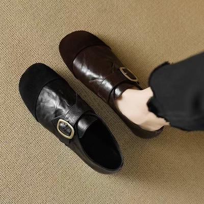 2025 новые осенние ретро туфли Мэри Джейн с круглым носком женские французские универсальные туфли с мягкой подошвой и неглубоким вырезом, одинарные туфли на плоской подошве, маленькие кожаные туфли