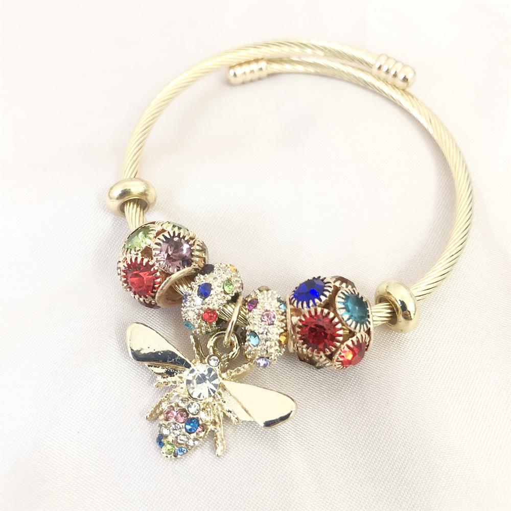 Браслет-подвеска «Пчела» из 18-каратного золота с циркониевыми стразами из титановой нержавеющей стали