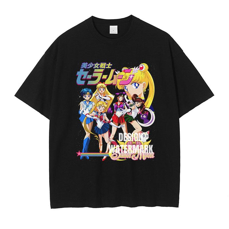 Anime Ssailor Moon Tshirts Vintage Washed Michiru T Shirt Tsukino Rei Makoto Marina Usagi Tops Tees Unisex