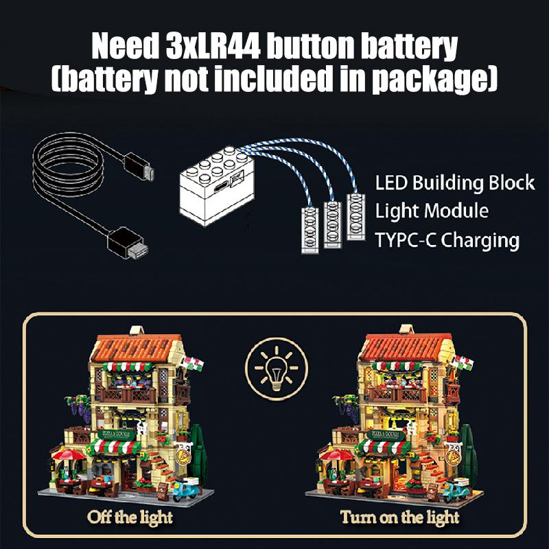 City Series MOC 1962pcs Pizza Shop Model Building Blocks DIY Pizza Restaurant Bricks Toys Gifts For Men Boy Desktop Ornament