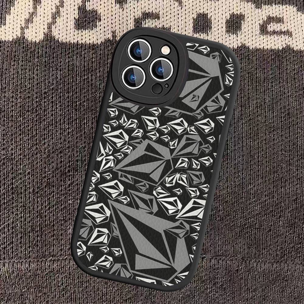 V-Volcom LOGO Fashion For IPhone 16 15 14 13 12 11 Pro Max Plus Leather Phone Cover