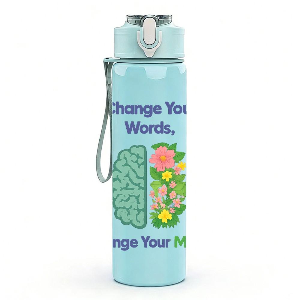 1PC Change Your Mind Book Letter 750ml Color Plastic Sports Water Bottle Leakproof Flip Straw Lid Suitable for Sports Office Home Use