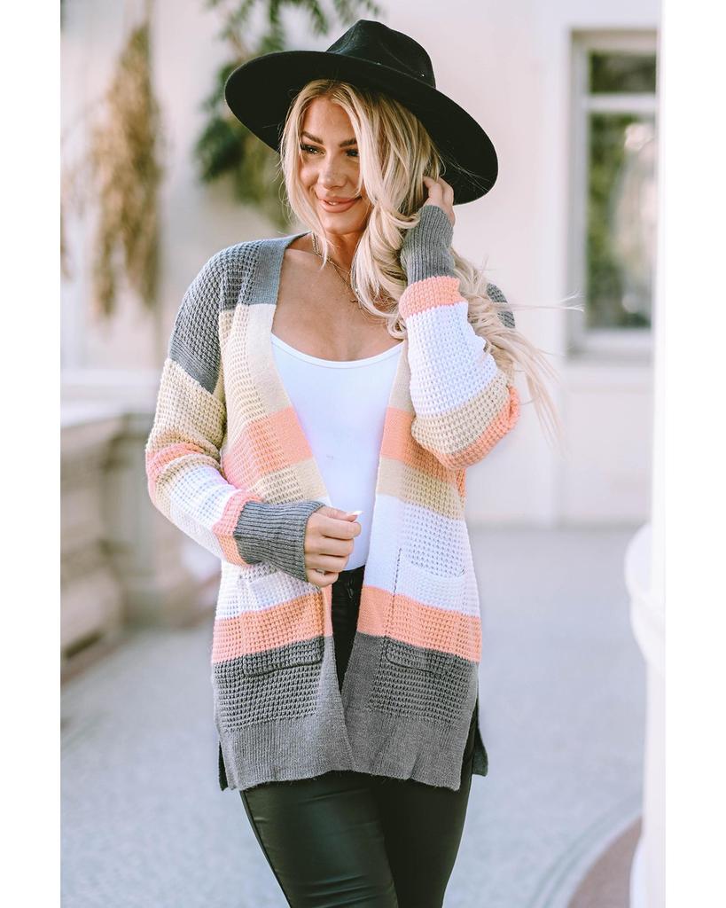 Azura Exchange Многоцветный кардиган с открытой передней частью, в полоску, с цветными блоками и карманами