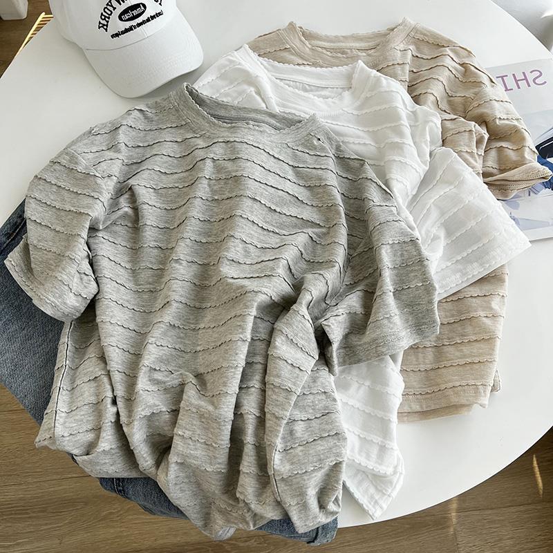 Футболка женская с коротким рукавом и кружевом Chic Lace Round Neck - Летняя коллекция 2025 года, свободный крой