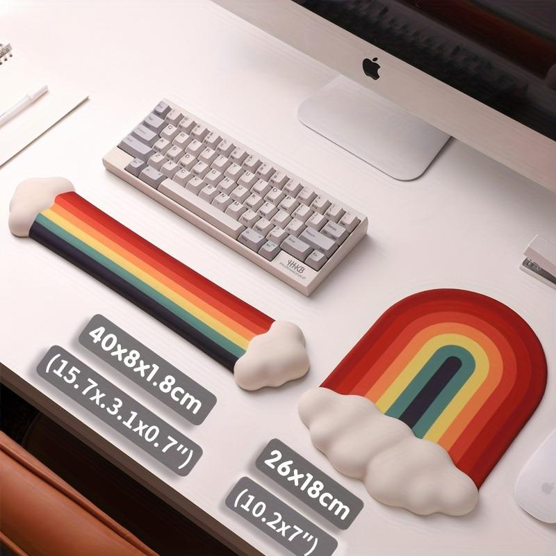 1 шт. Радужный мягкий пластиковый коврик для мыши, нескользящая основа и держатель для клавиатуры из пены с эффектом памяти - Мягкий для офисного комфорта, офисные принадлежности, комфорт пены с эффектом памяти