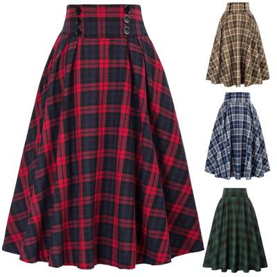 Женская повседневная свободная клетчатая большая юбка с высокой талией