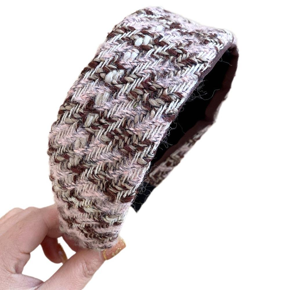 Tweed Knitted Wide Brim Hairband Anti-Slip Turban Headband Luxury Braided Headband Autumn Winter