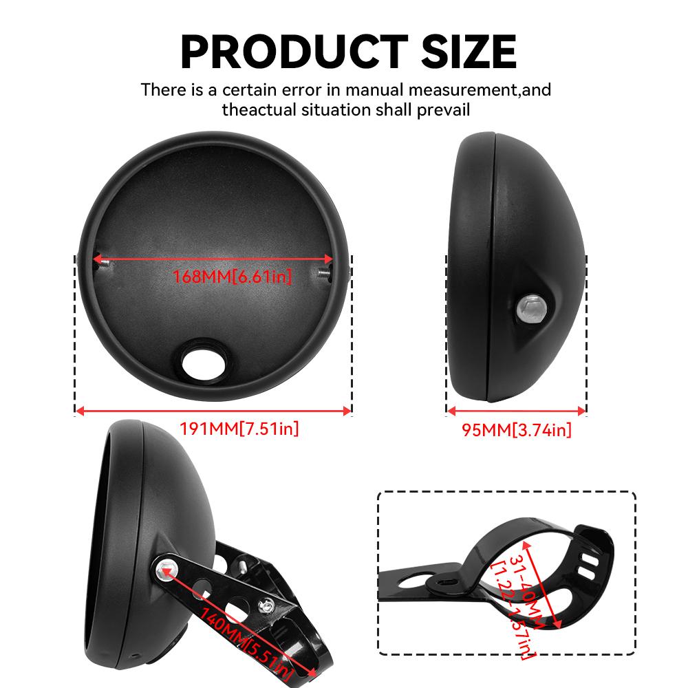 7inch LED Motorcycle Headlight Universal 7.5" Round Head Light For Cafe Racer Bobber Honda