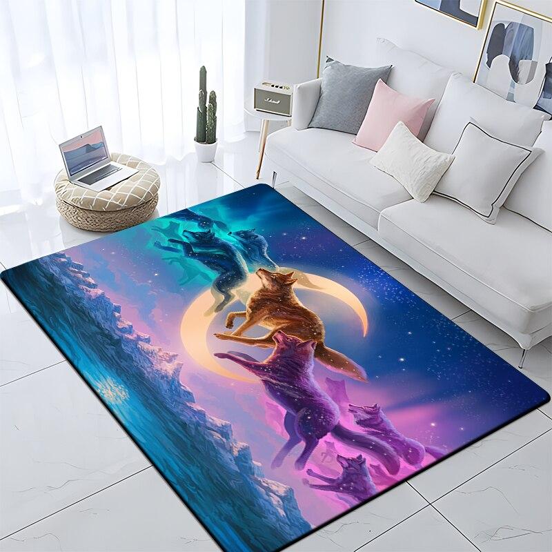 Art Animal Wolf 3D Print Carpets for Living Room Bedroom Decor Carpet Soft Flannel Home Bedside Floor Mat Play Area Rugs Gifts
