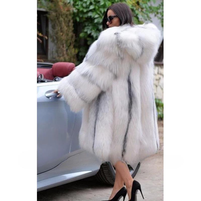 Jacket Hooded Splicing Women's Medium and Long Large Size Loose Warm Fox Hair Jacket Imitation Fur Jacket