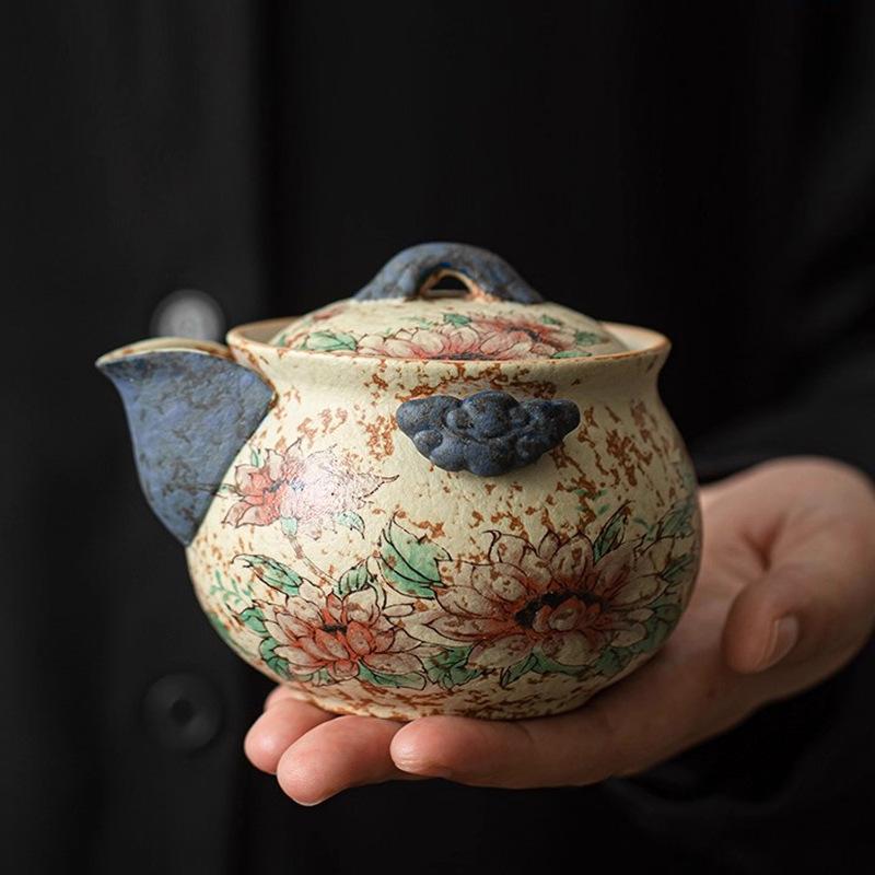 Sunflower caramel glaze ceramic teapot retro kung fu tea single pot household kiln change glaze hand grab pot tea set