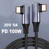 Ноутбук Мобильный телефон 20 В 5 А Двойной коленчатый PD 100 Вт USB C на USB Type C Кабель для быстрой зарядки Линия передачи данных
