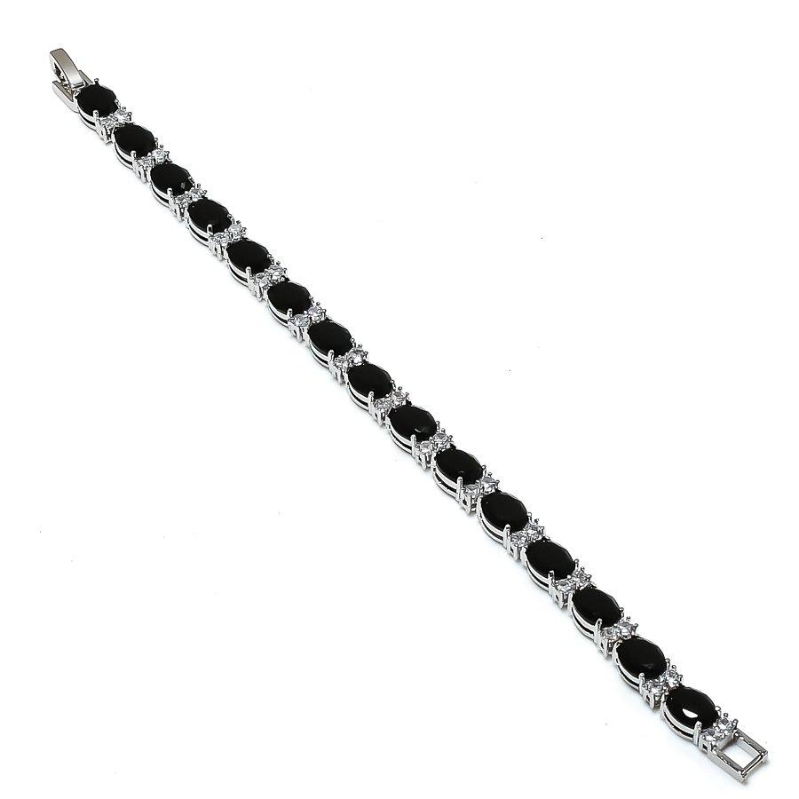 Black Spinel Oval Shape CZ Bracelet Statement Gift Handmade Solitaire Jewelry 7"