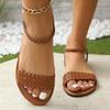 2025 new large size flat bottom set of toe slippers women's simple woven belt light beach cool slippers