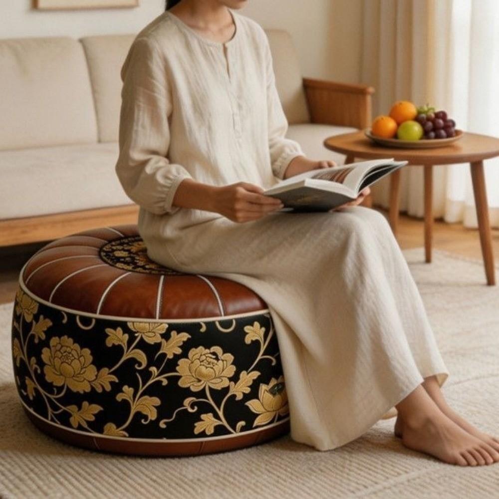 PU Leather Boho Style Seat Cushion Cover Fillable Design Storage Leg Bench Bedroom