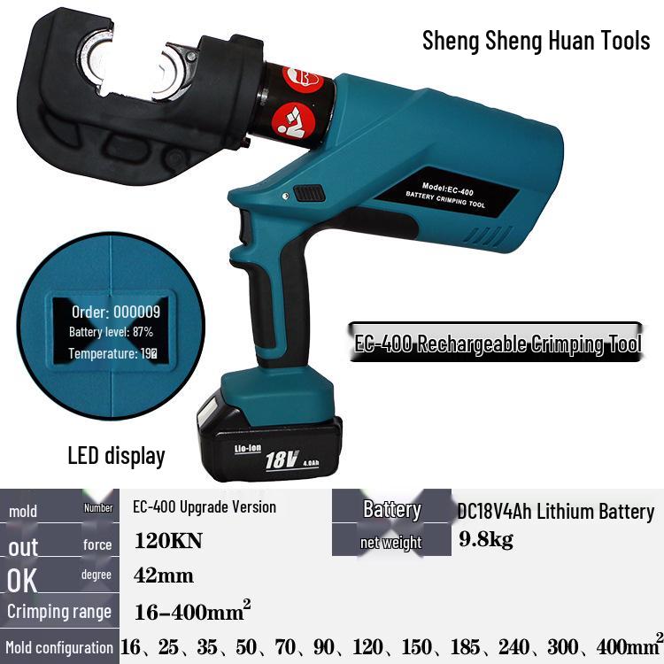EZ-400 Rechargeable Hydraulic Electric Wire Crimping Tool and Cutter for 300 to H-type Connectors
