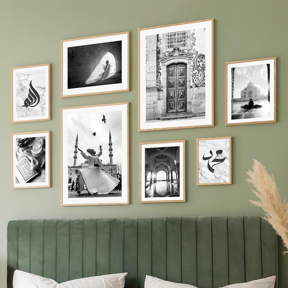 Holy Islamic Mosque Muslim Dancer Black White Living Room Decoration Posters And Prints Wall Art Canvas Painting Wall Pictures